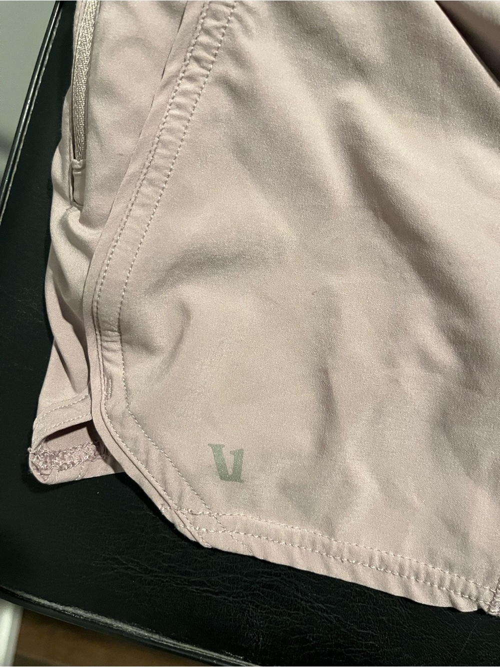 Vuori Women's Dusty Pink Athletic Shorts with Gray Waistband - Picture 4 of 5